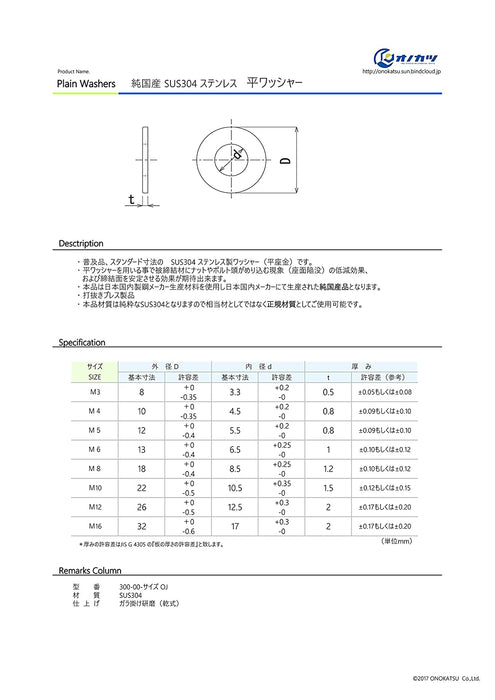 オノカツ 純国産 SUS304 ステンレス 平ワッシャー — オノカツ.STORE